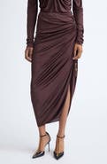 Balmain Draped Viscose Jersey Slit Midi Skirt