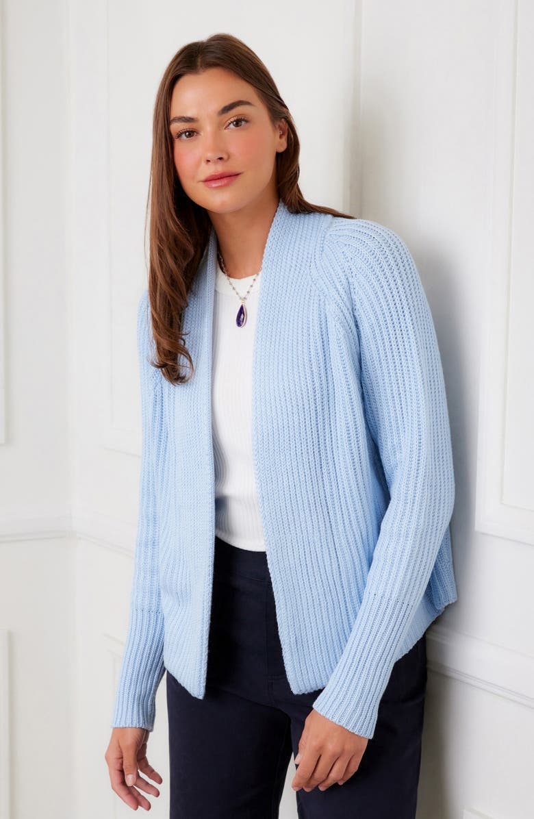 Karen Kane Rib Crop Cardigan, Alternate, color, Blue