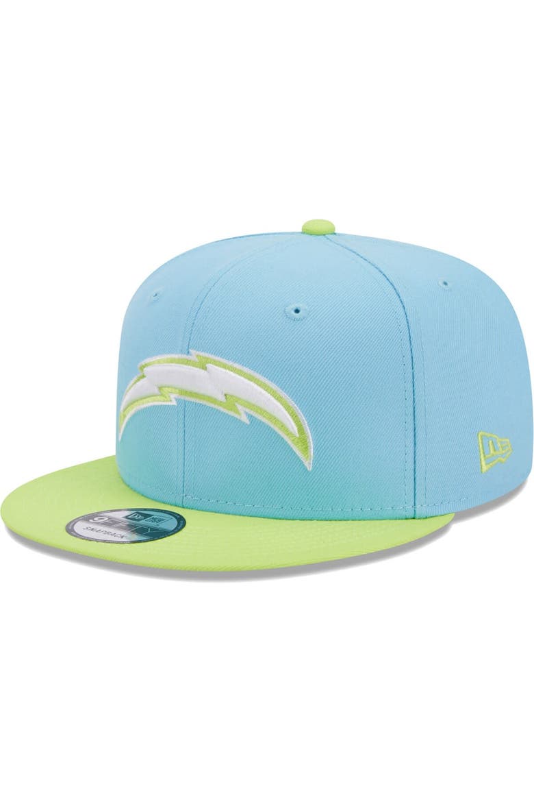 Men's New Era Light Blue/Neon Green Los Angeles Chargers Two-Tone Color Pack 9FIFTY Snapback Hat, Main, color, Light Blue