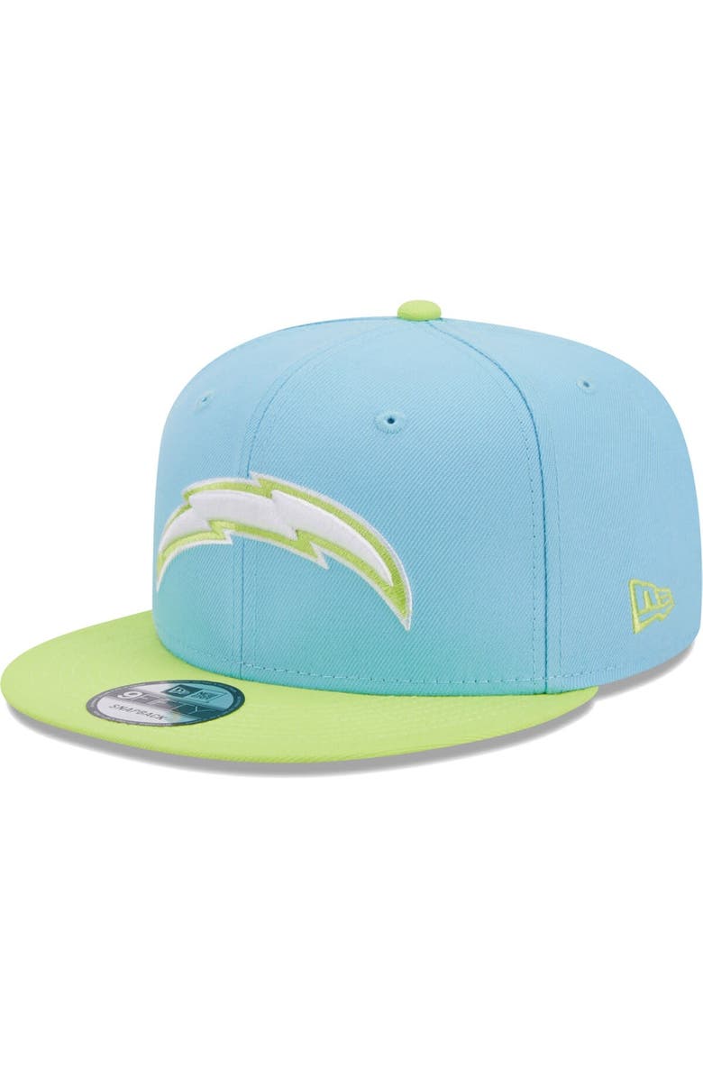 New Era Men's New Era Light Blue/Neon Green Los Angeles Chargers Two-Tone Color Pack 9FIFTY Snapback Hat, Main, color, 