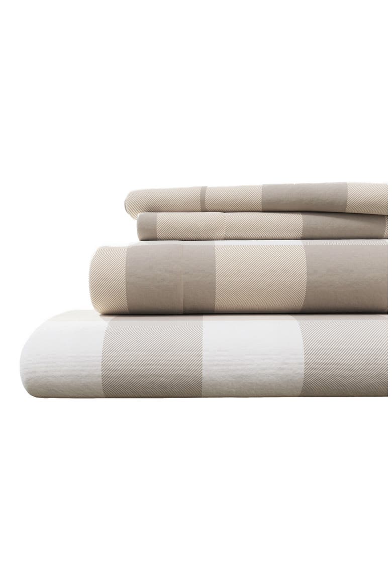 Turkish Cotton Flannel Plaid Sheet Set, Main, color, SOFT TAUPE / PALE GREY