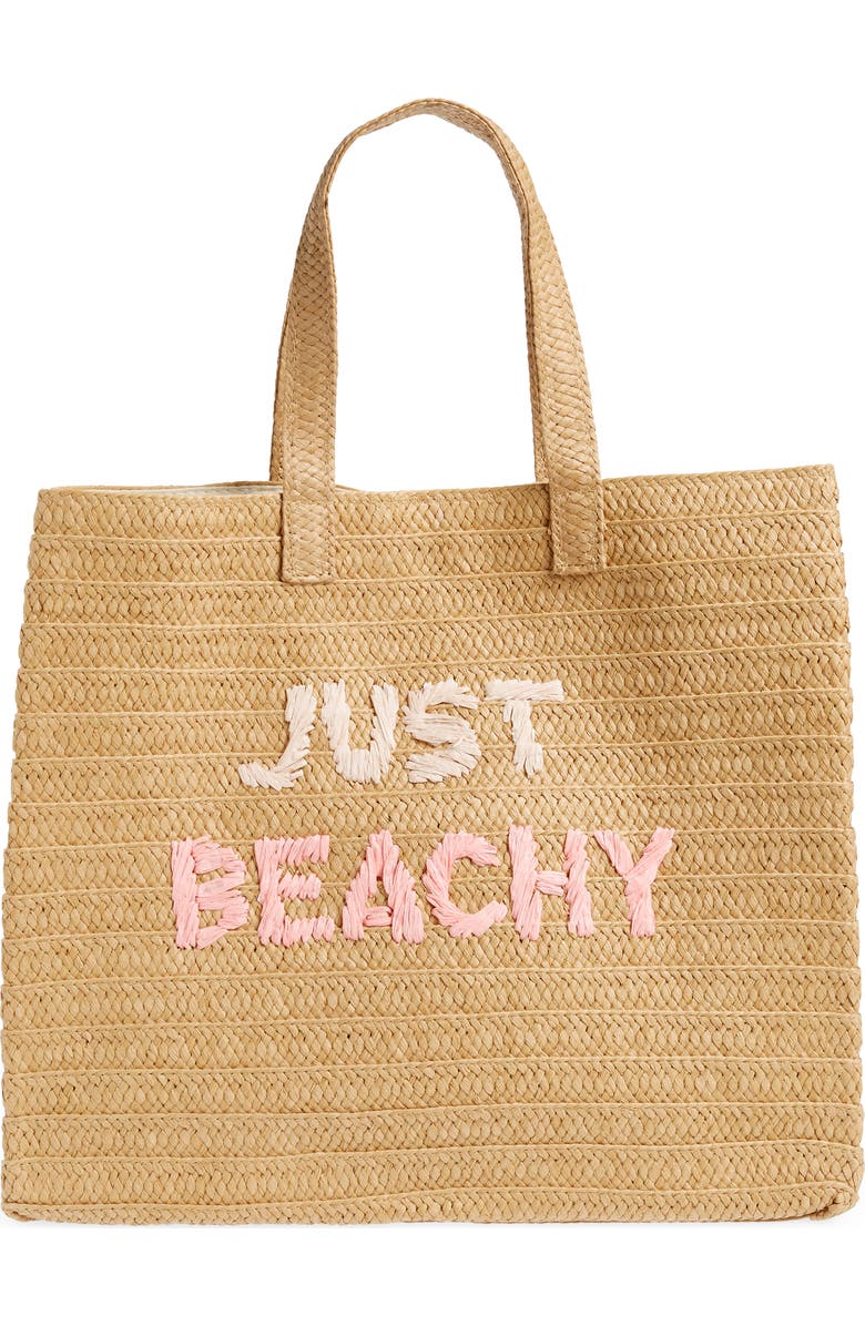 BTB Los Angeles Just Beachy Straw Tote, Main, color,