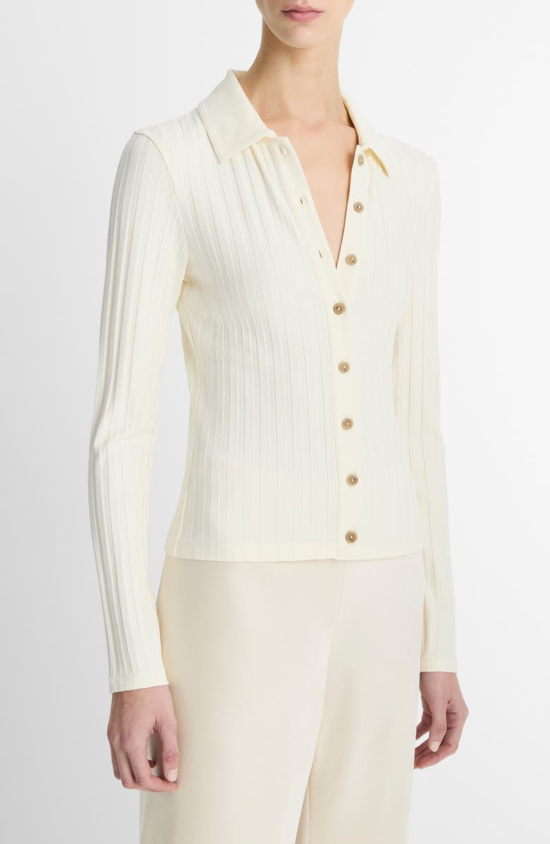 Vince Collar Rib Cardigan, Alternate, color, Vanille