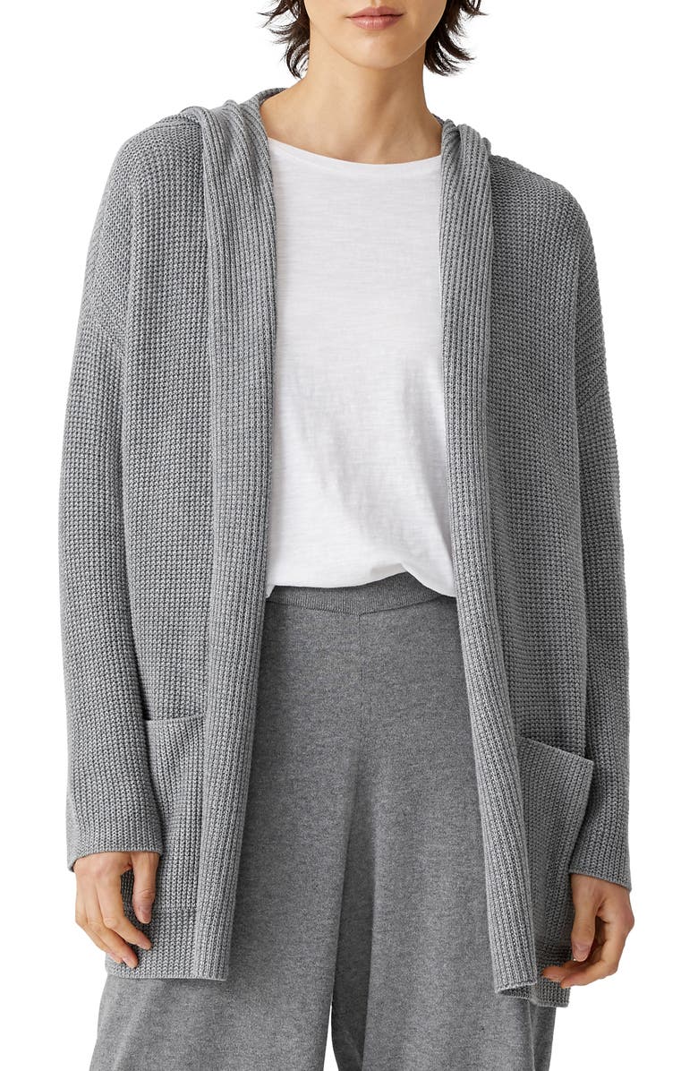 Eileen Fisher Open Front Organic Cotton Hooded Cardigan, Main, color,