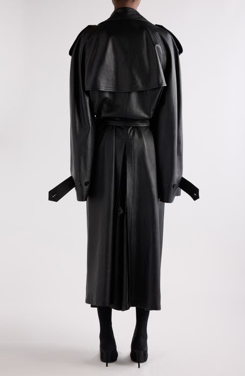 Balenciaga Double Belted Leather Trench Coat In Black
