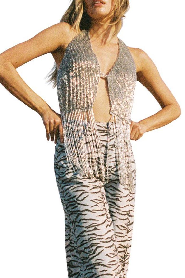 Bugle Bead Tassel Top, Main, color, Silver