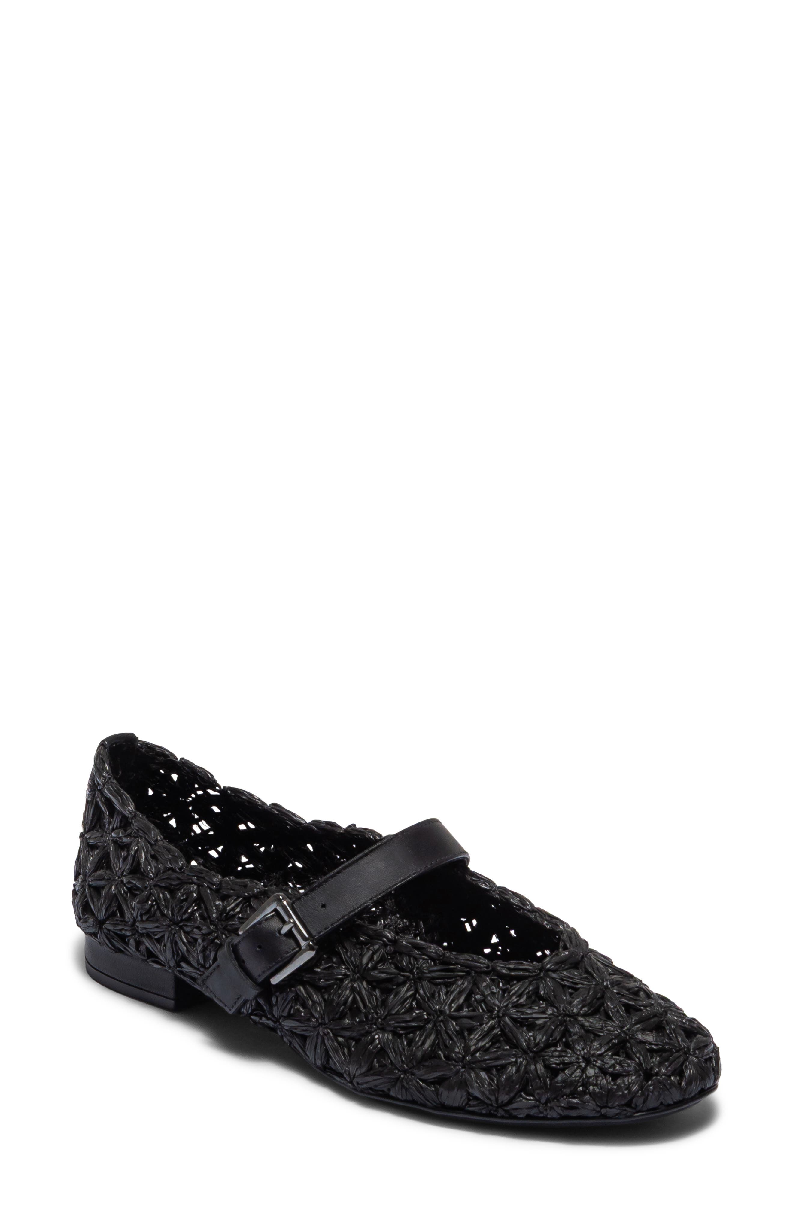 Borden Raffia Mary Jane Flat, Main, color, BLACK FLOWER RAFFIA