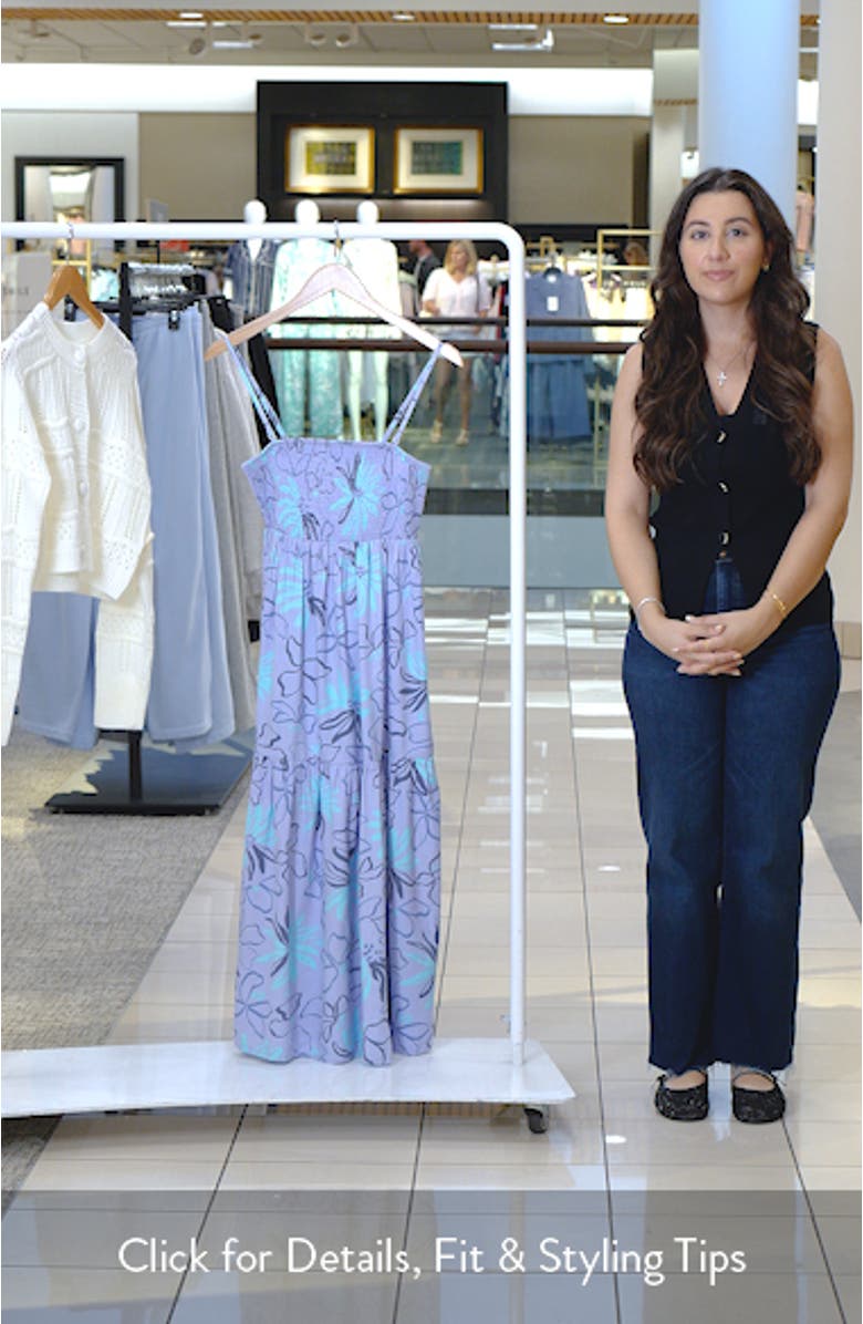 Tropical Daze Smocked Bodice Cotton Blend Midi Sundress, sales video thumbnail