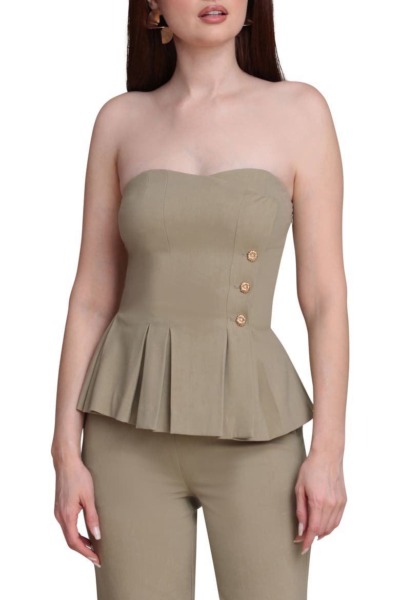 Strapless Pleated Peplum Top, Main, color, SAGE