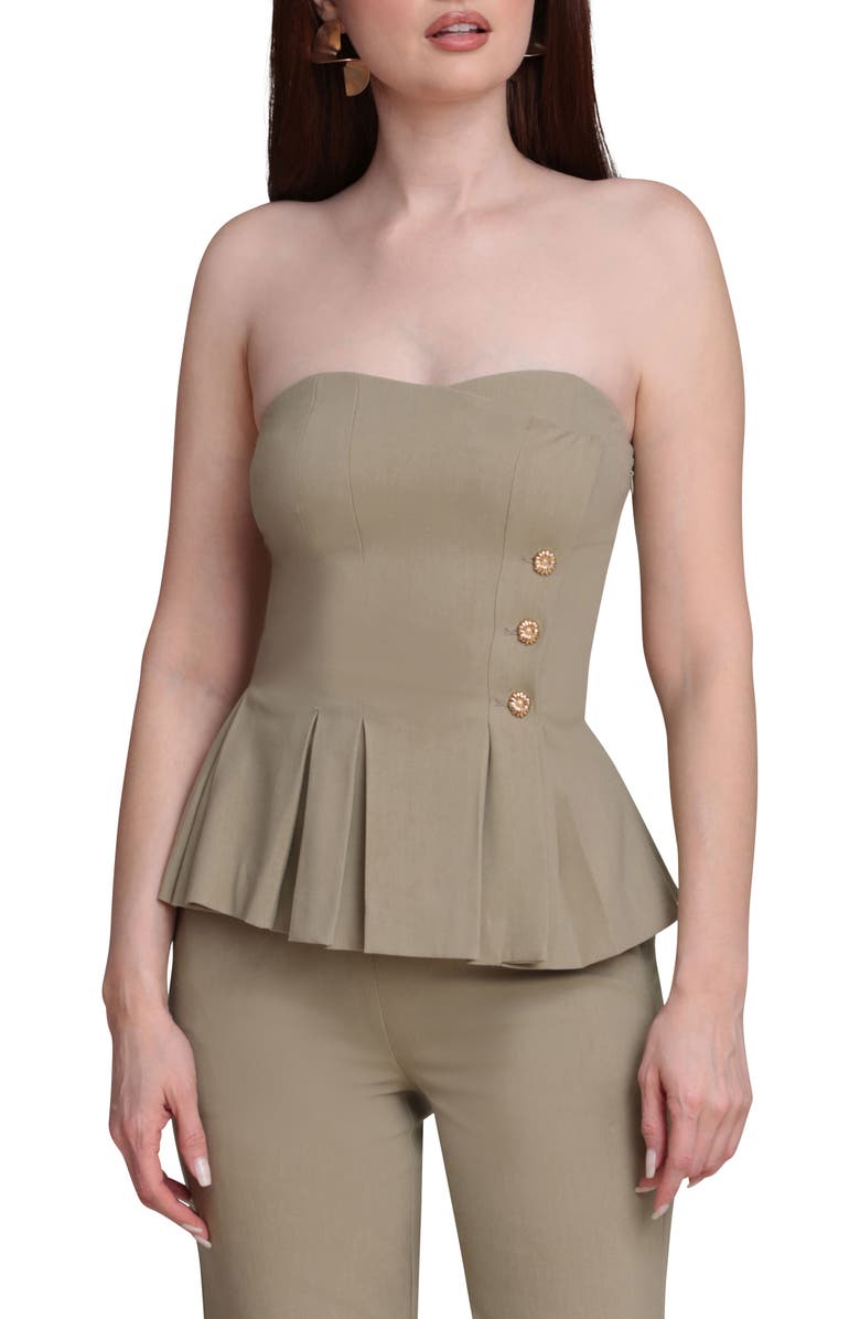Avec Les Filles Strapless Pleated Peplum Top, Main, color, Sage