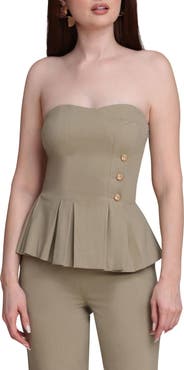 Avec Les Filles Strapless Pleated Peplum Top