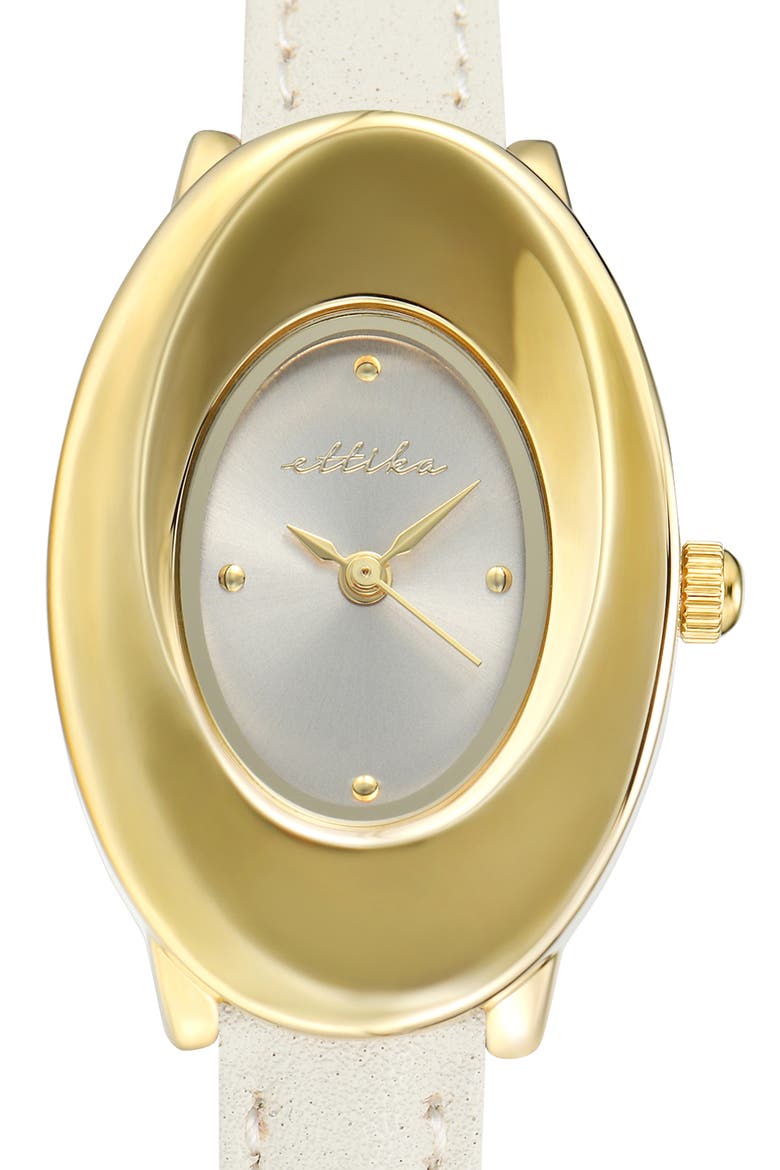 Thick Dome Quartz Leather Strap Watch, 24mm x 36.8mm, Alternate, color, VANILLA