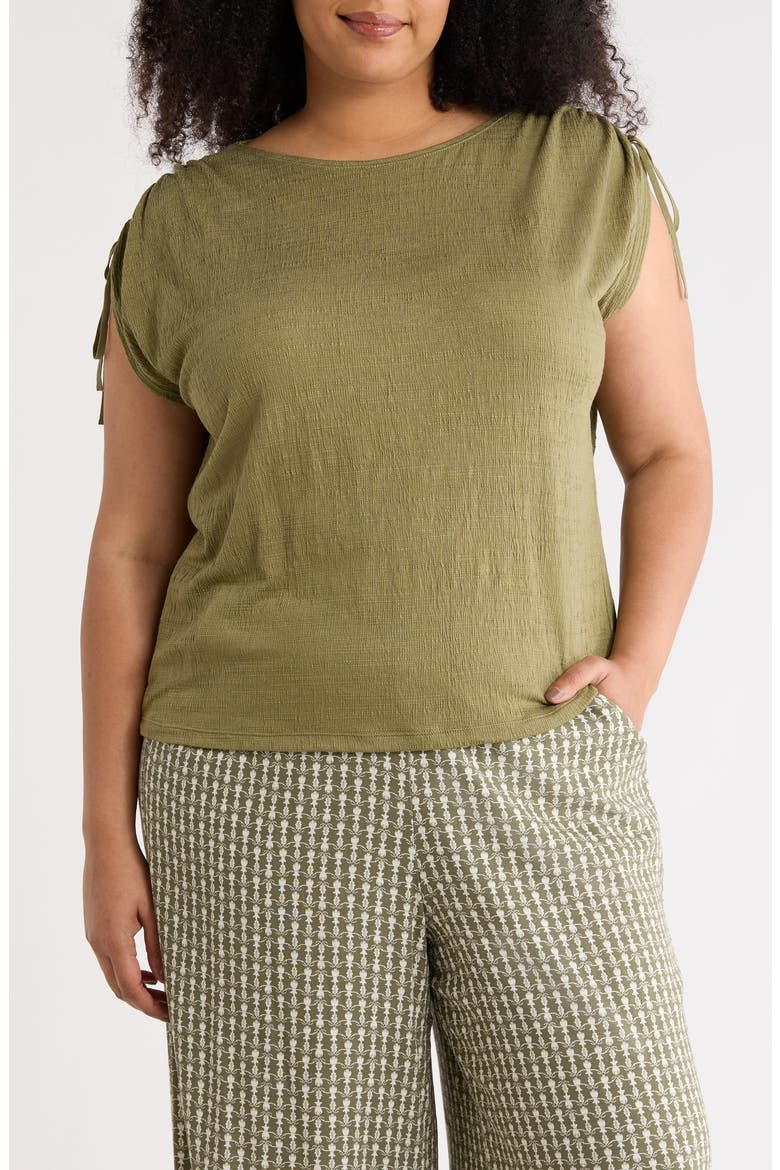 Ruched Shoulder Crinkle Knit Top, Main, color, SAGE