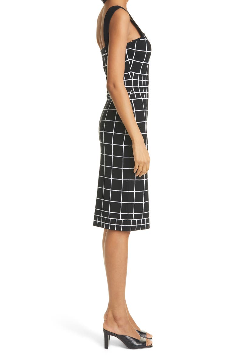 Windowpane Jacquard Column Dress, Alternate, color, BLACK/WHITE