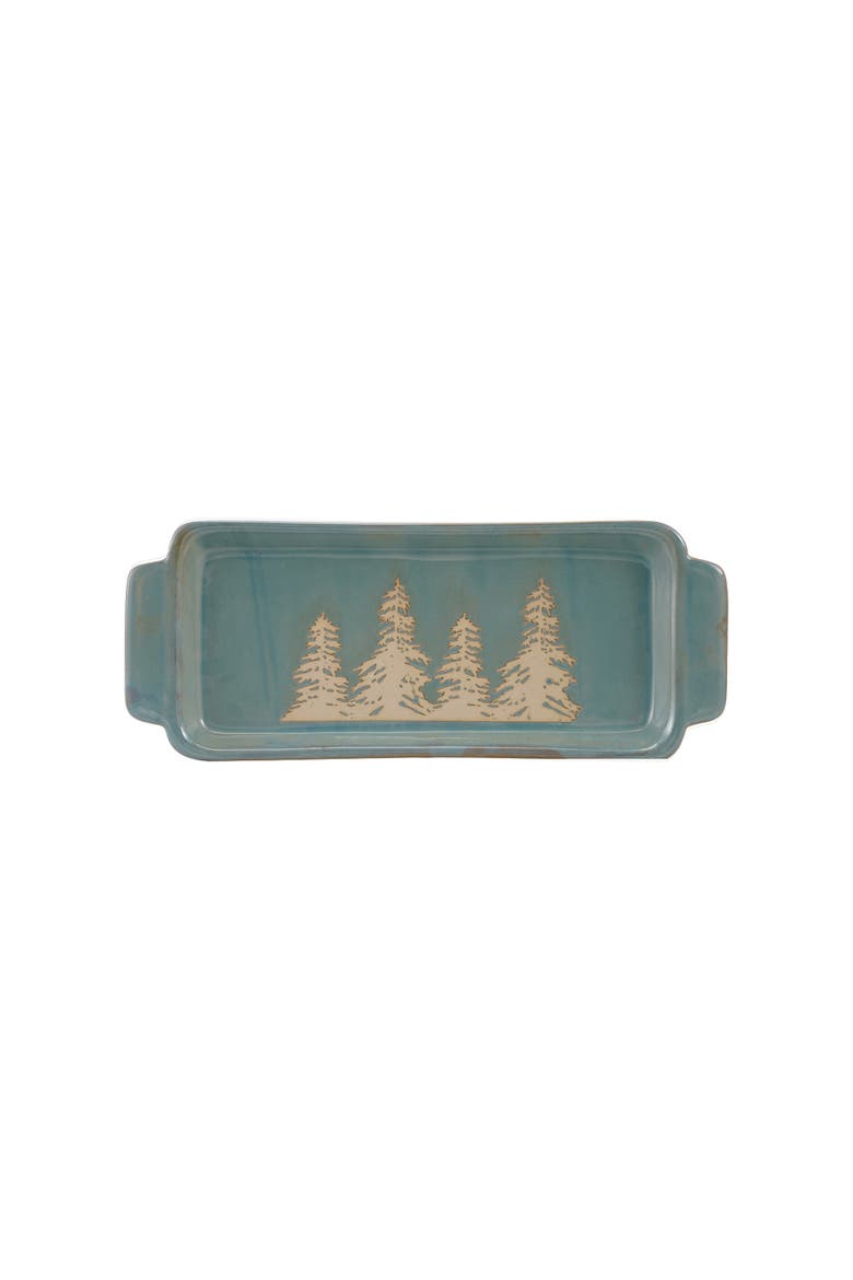 Blue Stoneware Tray with Wax Relief Trees and Reactive Glaze Finish, Alternate, color, Blue