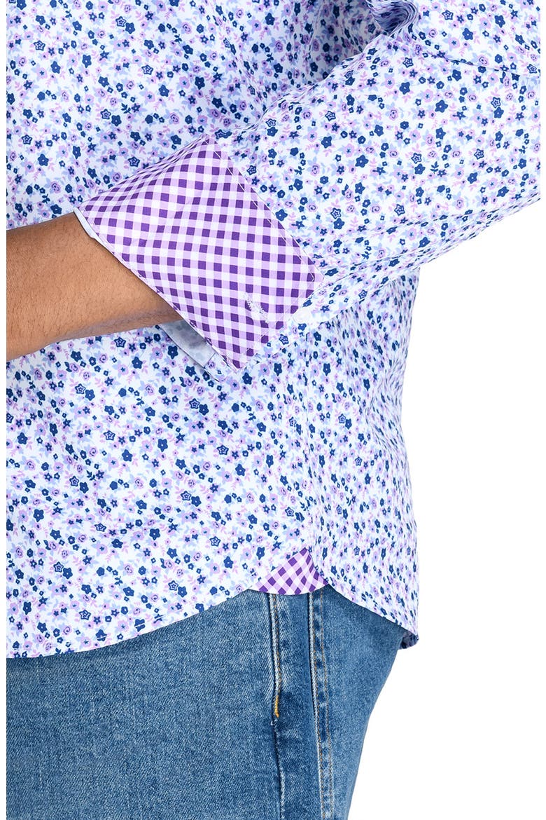 Slim Fit Ditsy Floral Recycled 4-Way Stretch Performance Long Sleeve Shirt, Alternate, color, LILAC