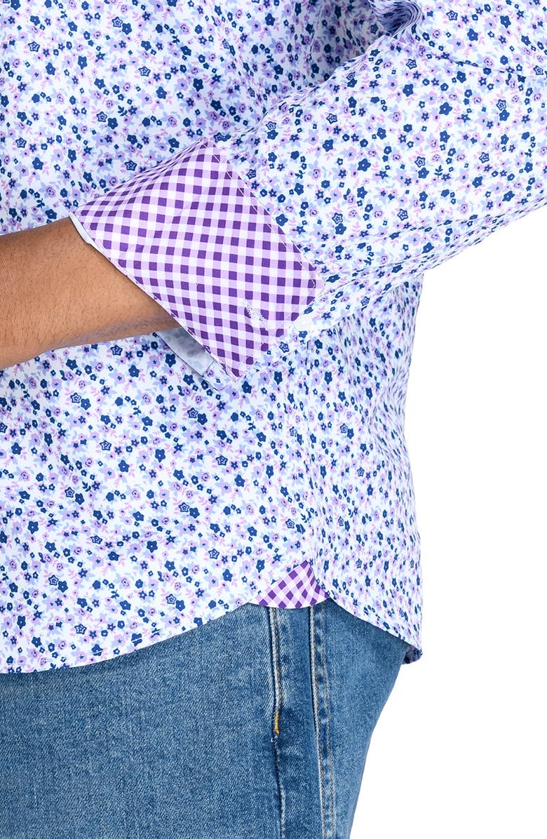 CONSTRUCT Slim Fit Ditsy Floral Recycled 4-Way Stretch Performance Long Sleeve Shirt, Alternate, color, Lilac