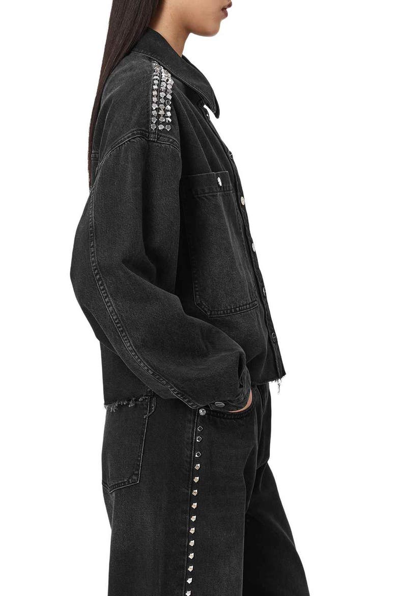 Nicky Stud Denim Jacket, Alternate, color, WASHED BLACK
