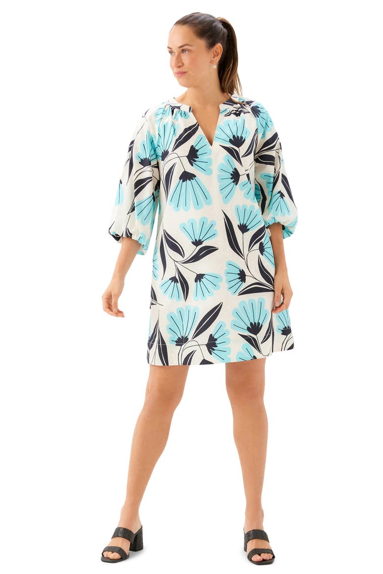 Puff Sleeve Cotton Peasant Minidress, Alternate, color, PRINT