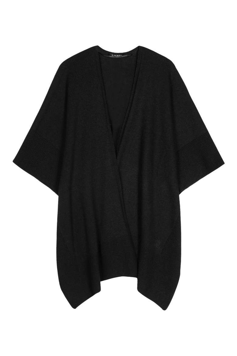 Textured Edge Knit Ruana, Main, color, BLACK