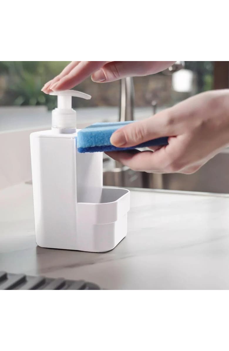 OU Clear Durable Kitchen Dish Soap Dispenser Organizer with Sponge Holder, 16 oz, Alternate, color, White