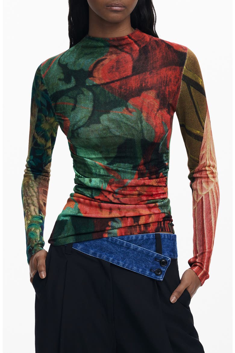 Printed Mock Neck Sweater, Main, color, ANTIQUE GREEN