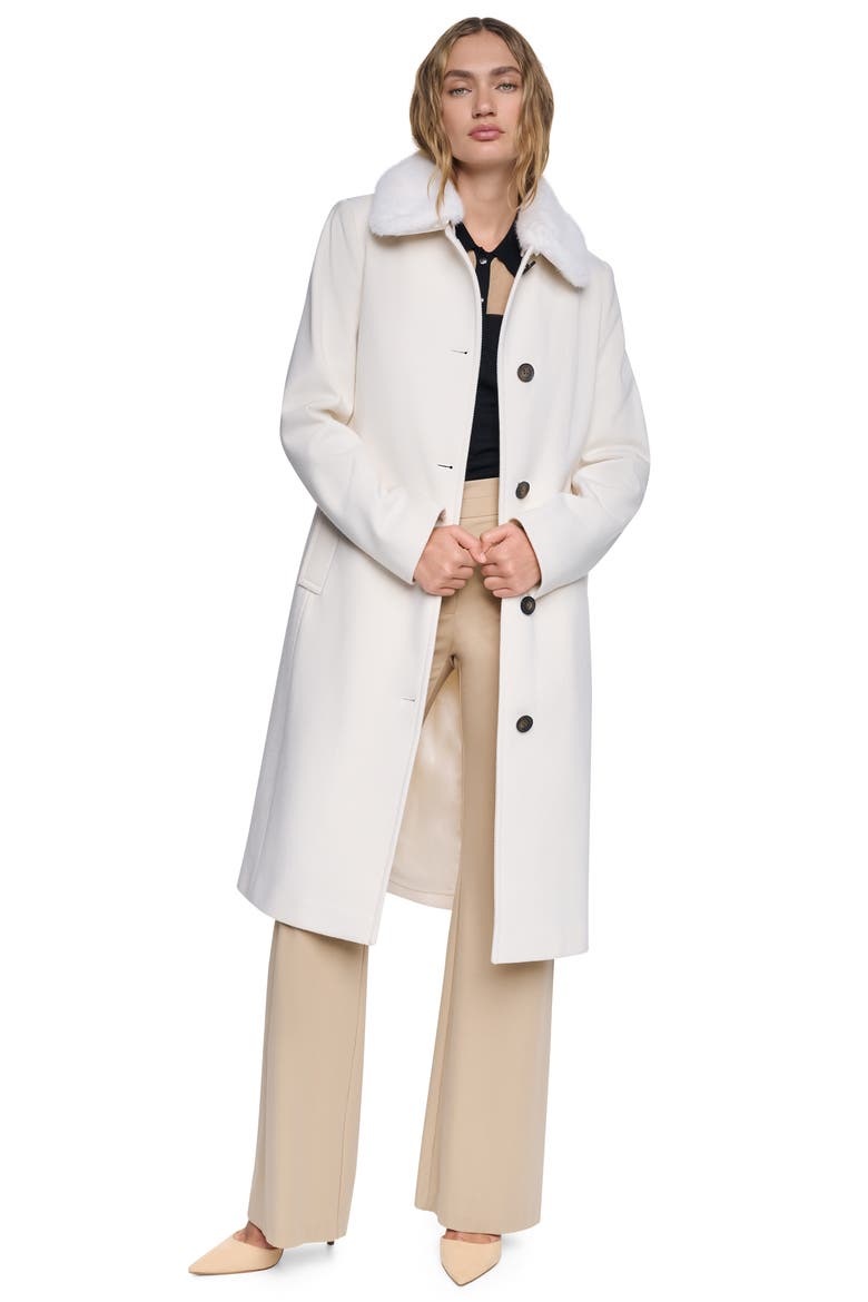 Faux Fur Collar Faux Wool Coat, Alternate, color, PEARL