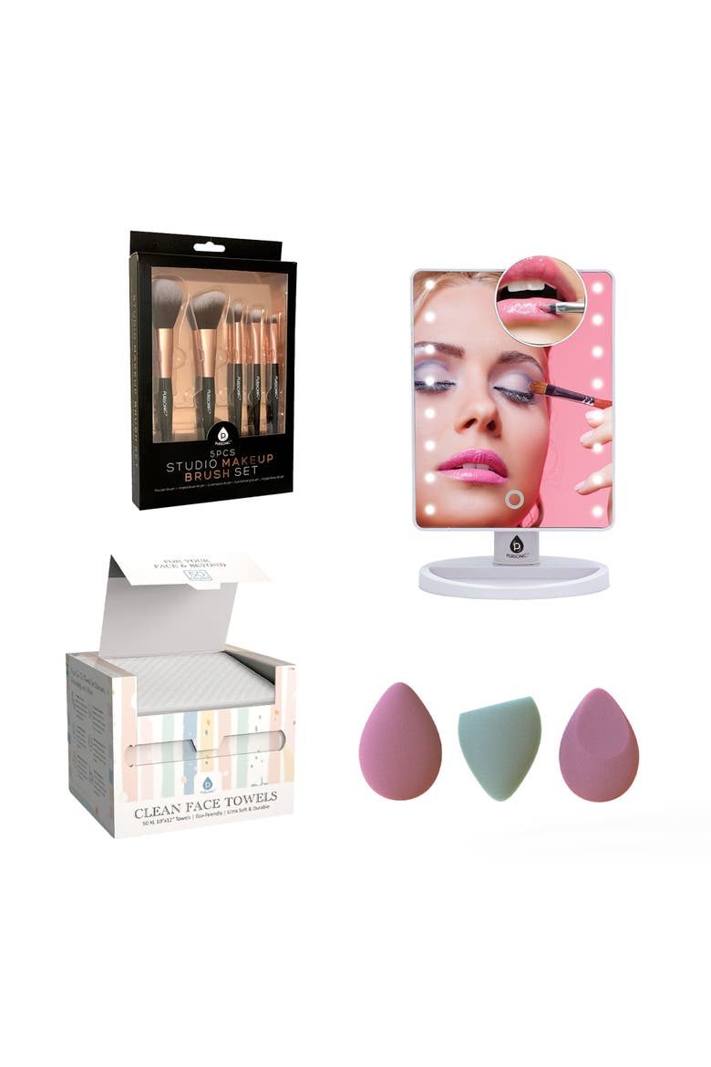 Makeup Brushes & Facial Towels & LED Mirror, Main, color, Multicolor