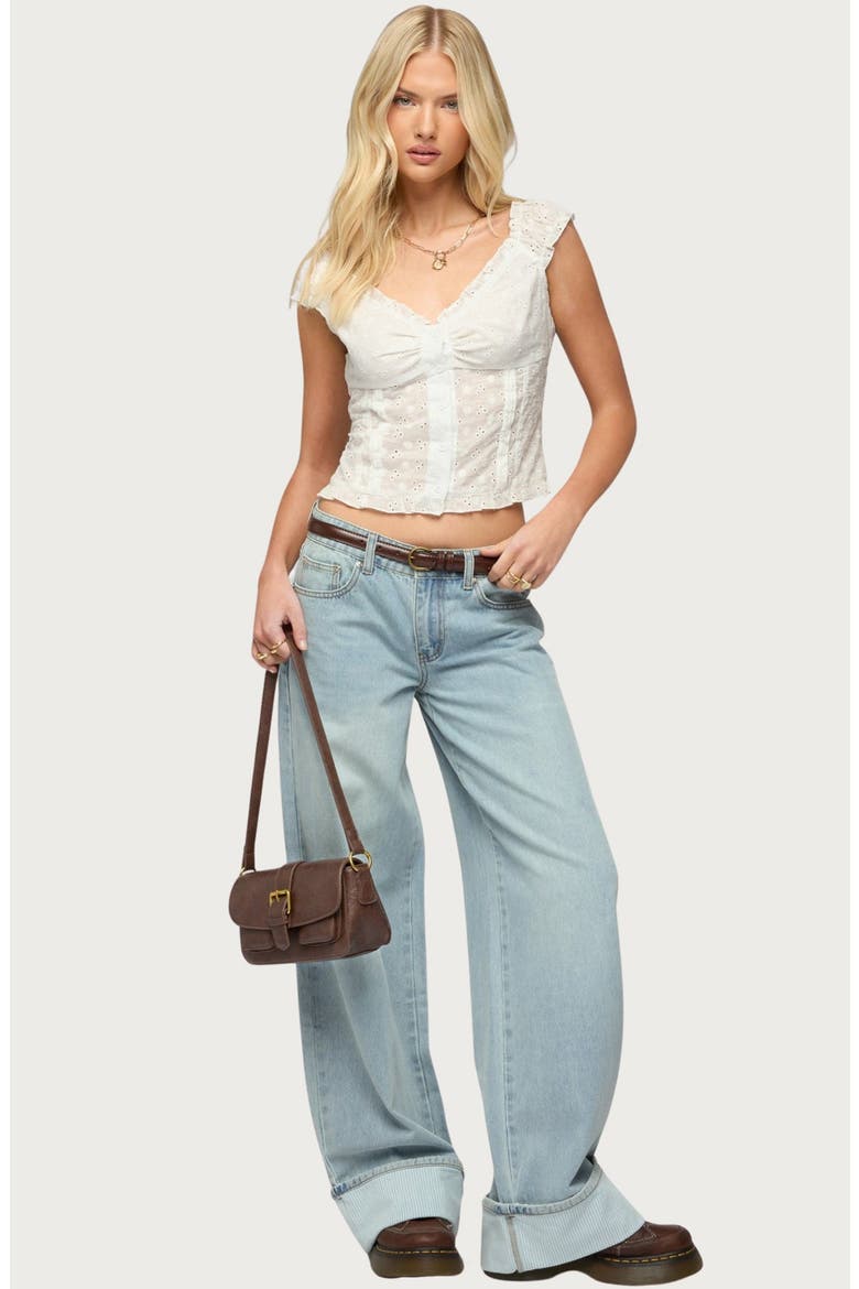 Dolsy Eyelet Button-Up Crop Top, Alternate, color, WHITE