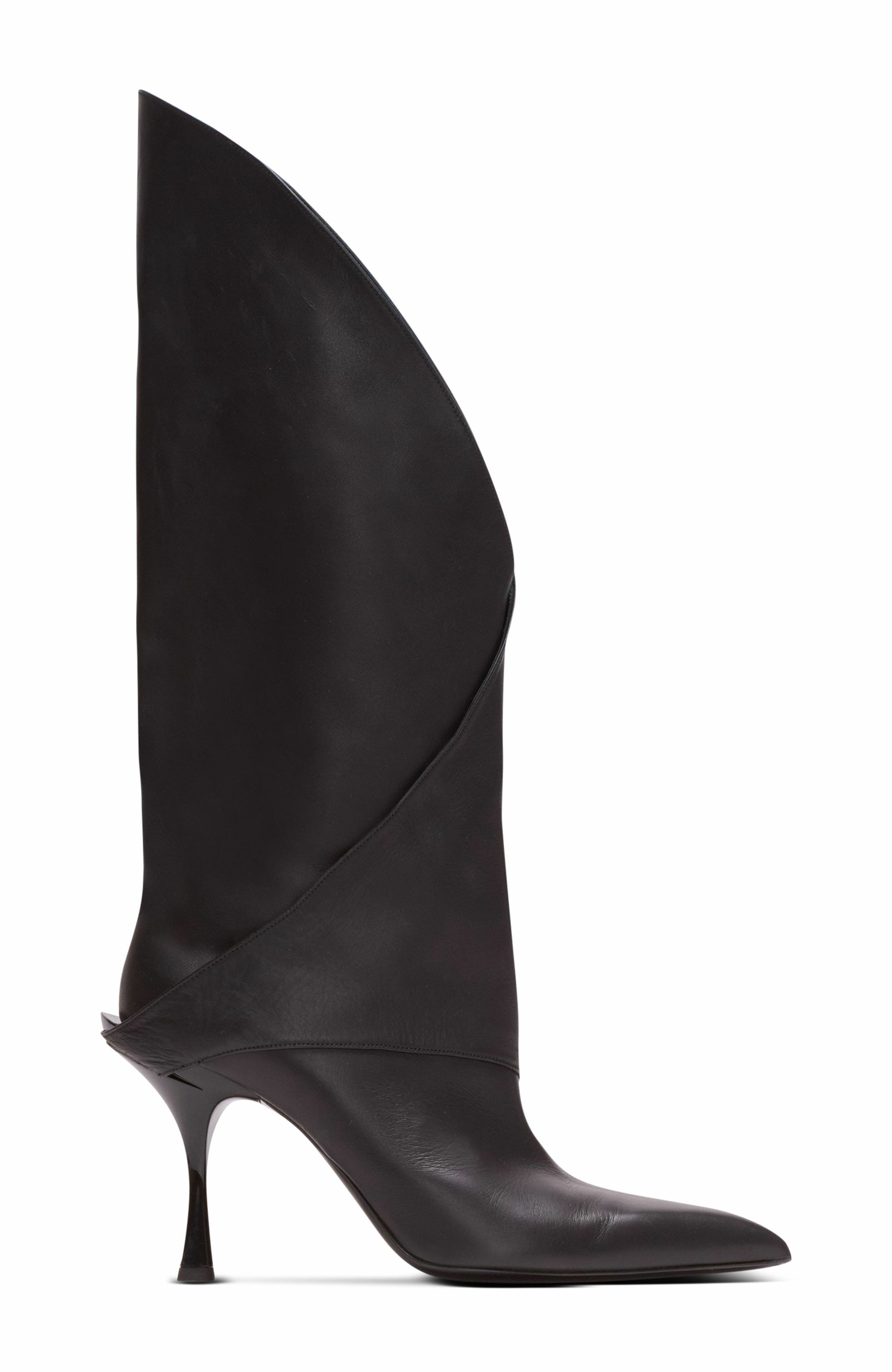 Balmain Twist Heeled Leather Boots, Alternate, color, Black