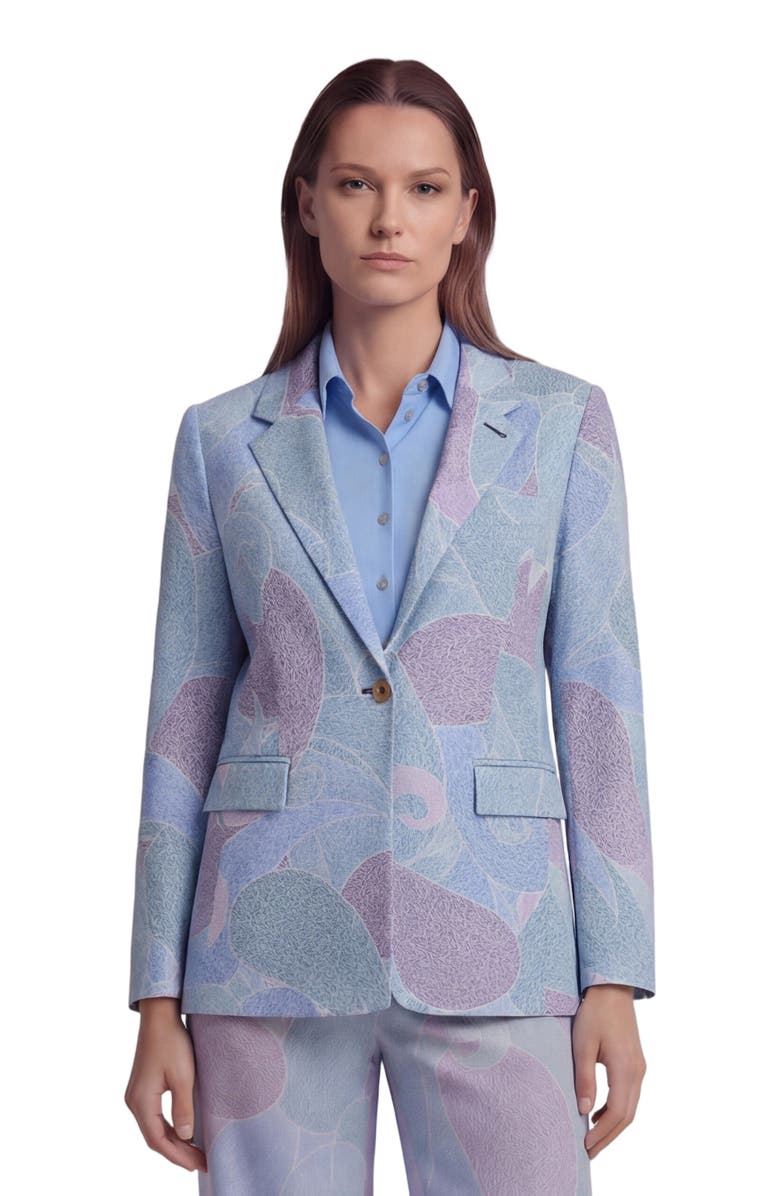 Lords of Harlech Grain Paisley Womens Tailored Blazer, Main, color, Grain Paisley Teal