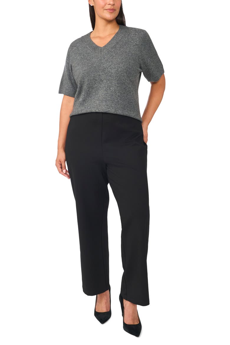 V-Neck Short Sleeve Sweater, Alternate, color, MEDIUM HEATHER GREY