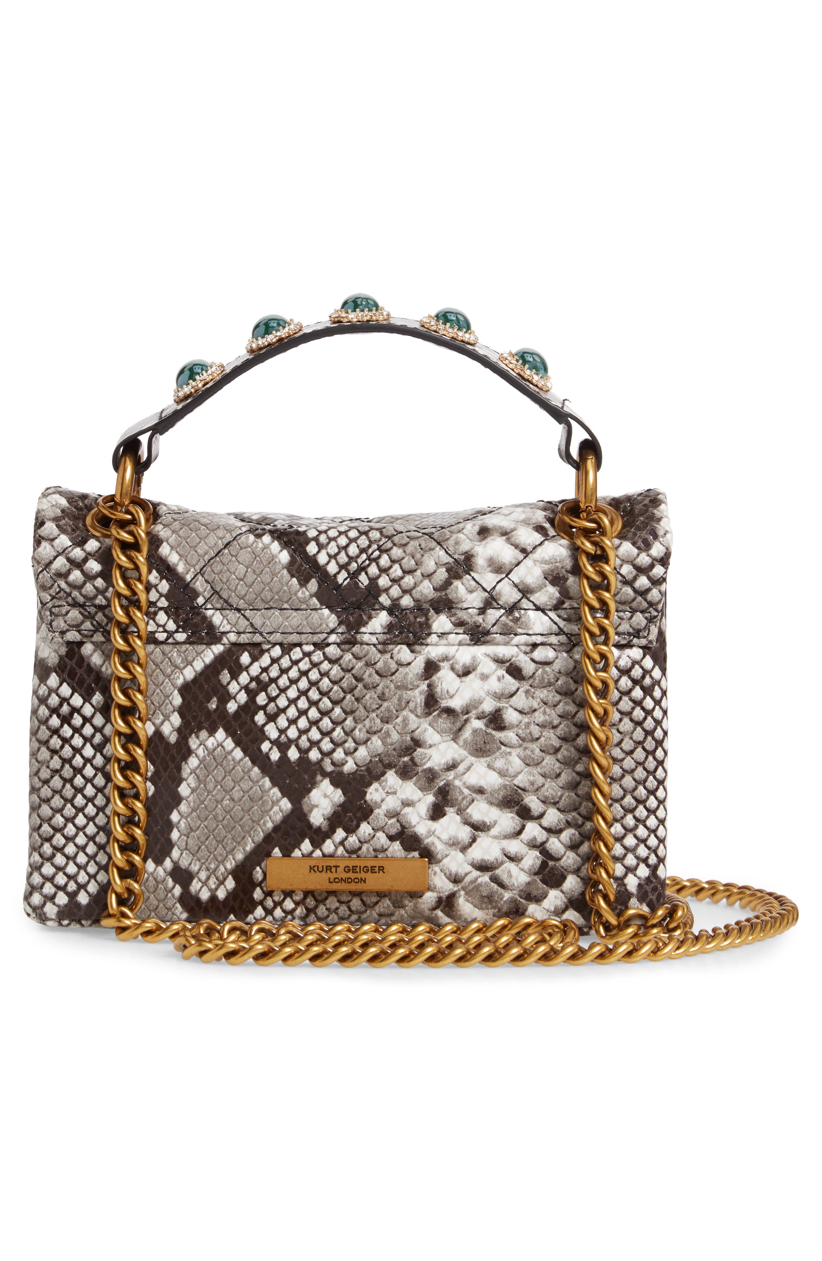 Kurt Geiger London Kensington X Snake Embossed Leather Shoulder Bag, Alternate, color, 
