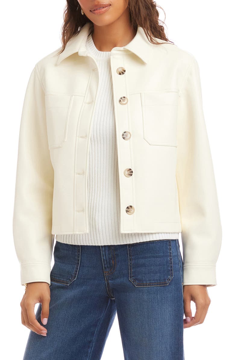 Karen Kane Faux Leather Crop Jacket, Main, color, Off White