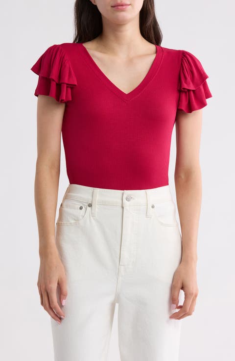 Flutter Sleeve Rib Top