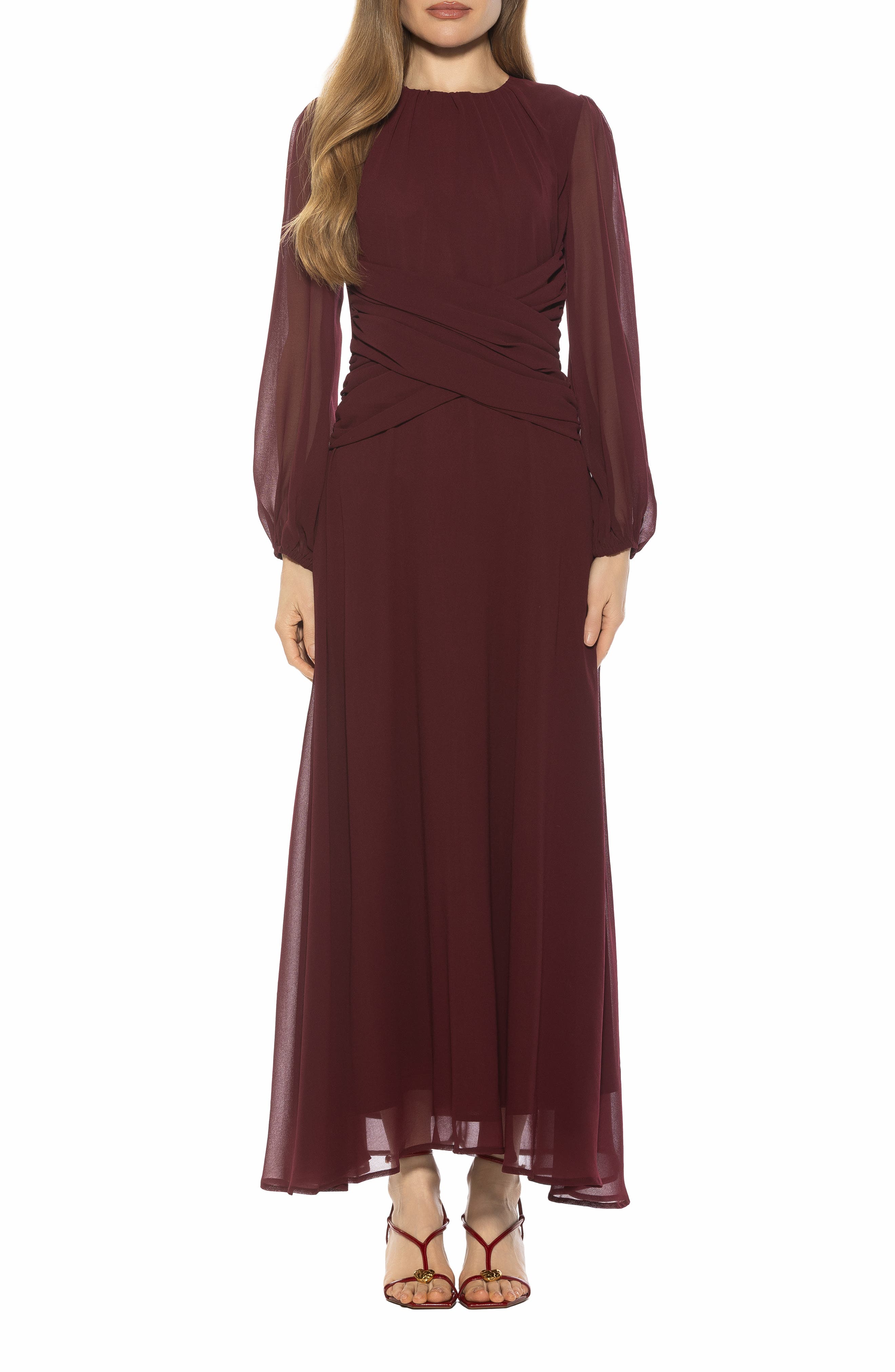 Alexia Admor Sorrel Long Sleeve Chiffon Maxi Dress