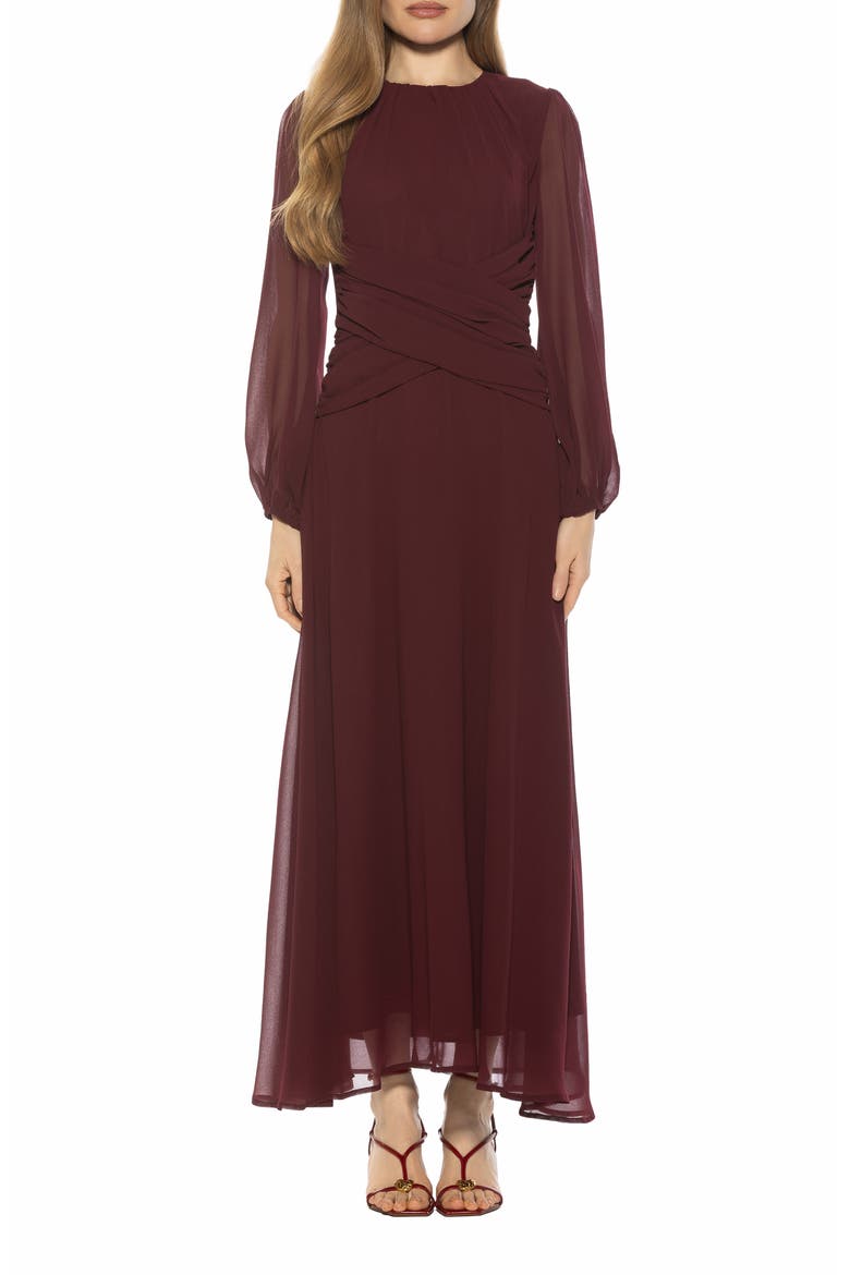 Sorrel Long Sleeve Chiffon Maxi Dress, Main, color, BURGUNDY