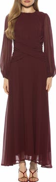 Alexia Admor Sorrel Long Sleeve Chiffon Maxi Dress