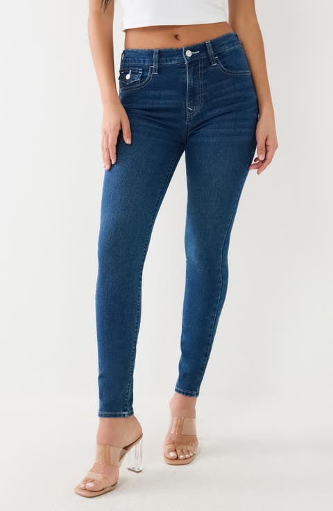 Halle High Waist Flap Pocket Skinny Jeans (Medium Crystalline Wash)
