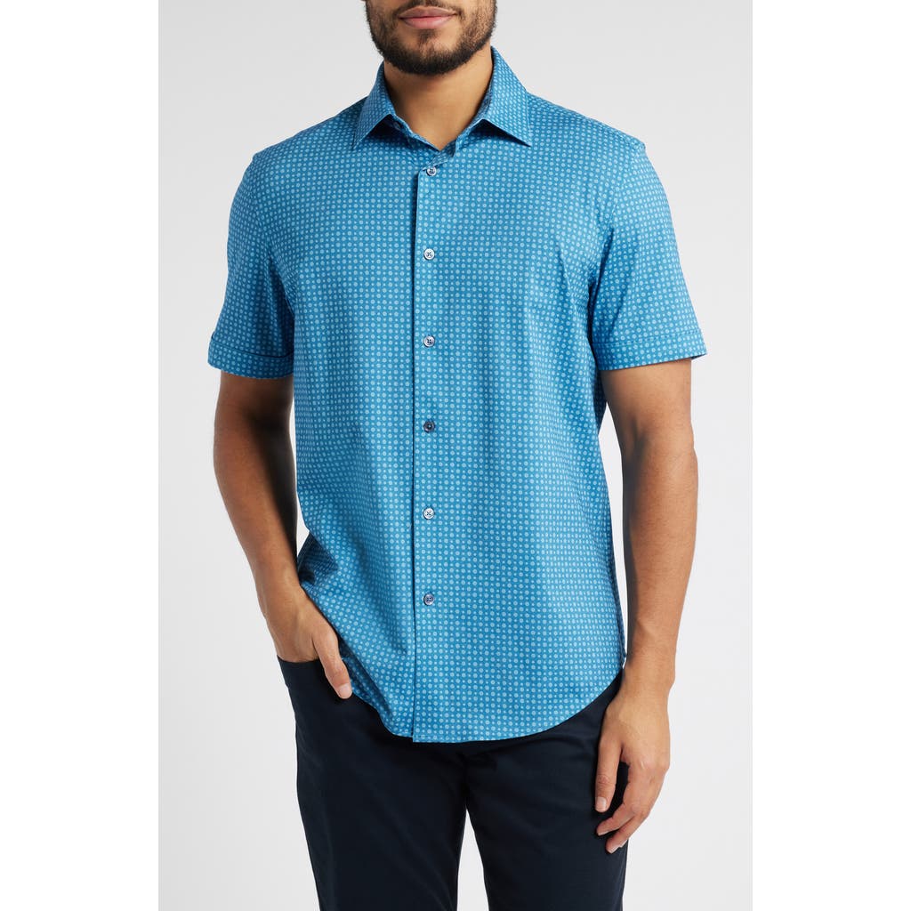 Bugatchi Miles Ooohcotton® Floral Short Sleeve Button-up Shirt In Indigo