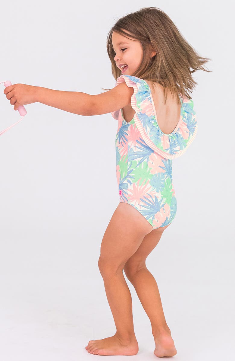 RuffleButts Kids' Pastel Palms Ruffle One-Piece Swimsuit, Alternate, color, 