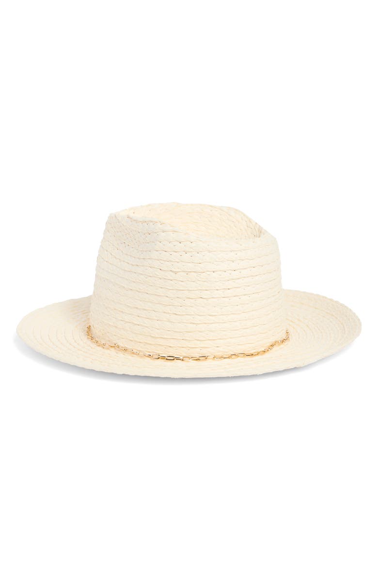 Vince Camuto Chain Trim Panama Straw Hat, Alternate, color, 