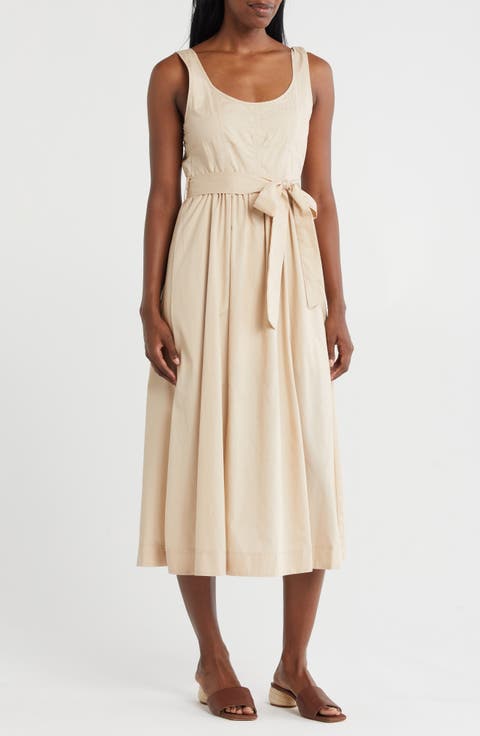 Belted A-Line Midi Dress
