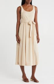 ZOE AND CLAIRE Belted A-Line Midi Dress