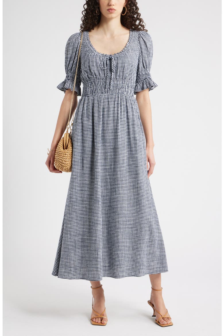 Gingham Smocked Waist Maxi Dress, Alternate, color, NAVY-WHITE MINI GINGHAM