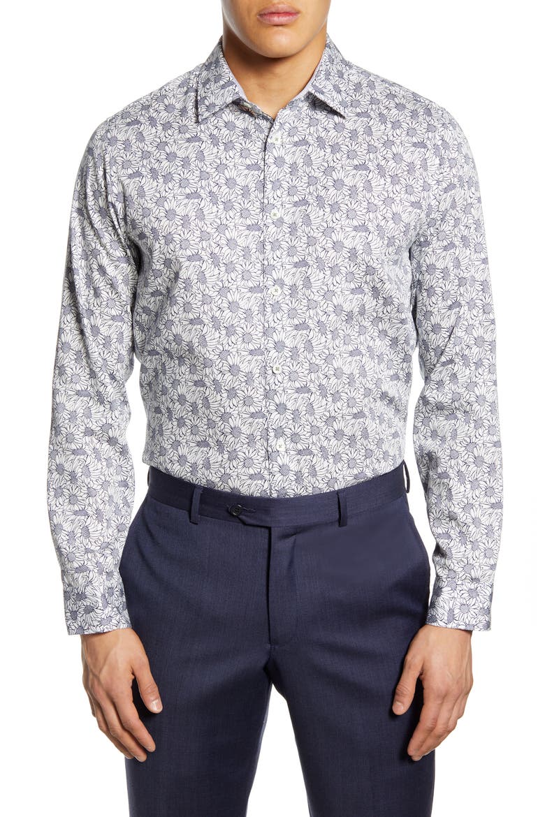 Modern Fit Floral Dress Shirt, Main, color, WHITE