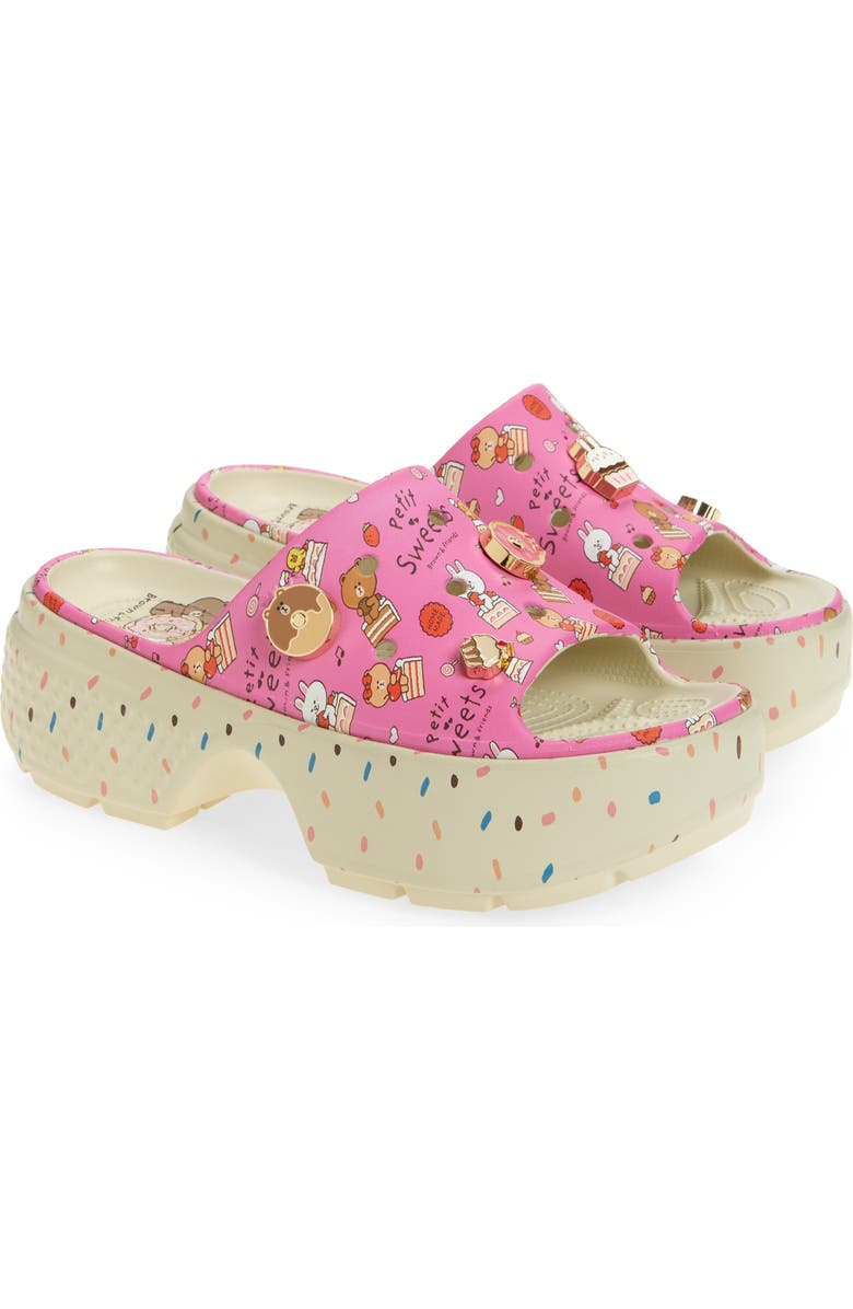 CROCS Line Friends Stomp Slide Sandal, Main, color, Bone/ Pink Multi