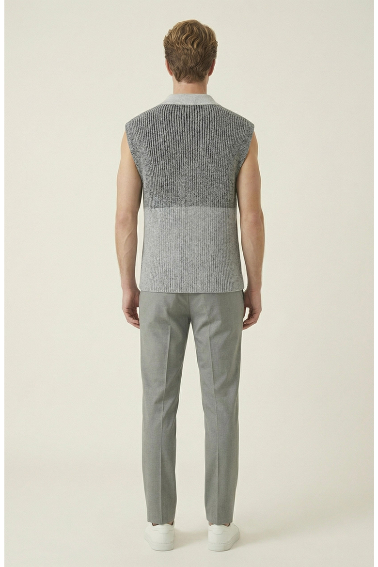 Colorblock Polo Collar Knit Vest, Alternate, color, Light Grey / Charcoal