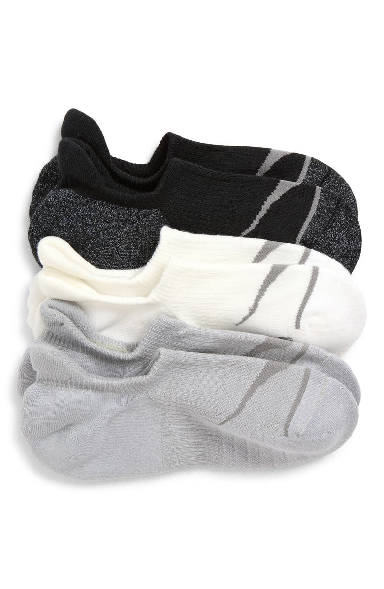 HOKA Invisible 3-Pack No-Show Socks, Main, color, Wht / Stellar Grey / Black