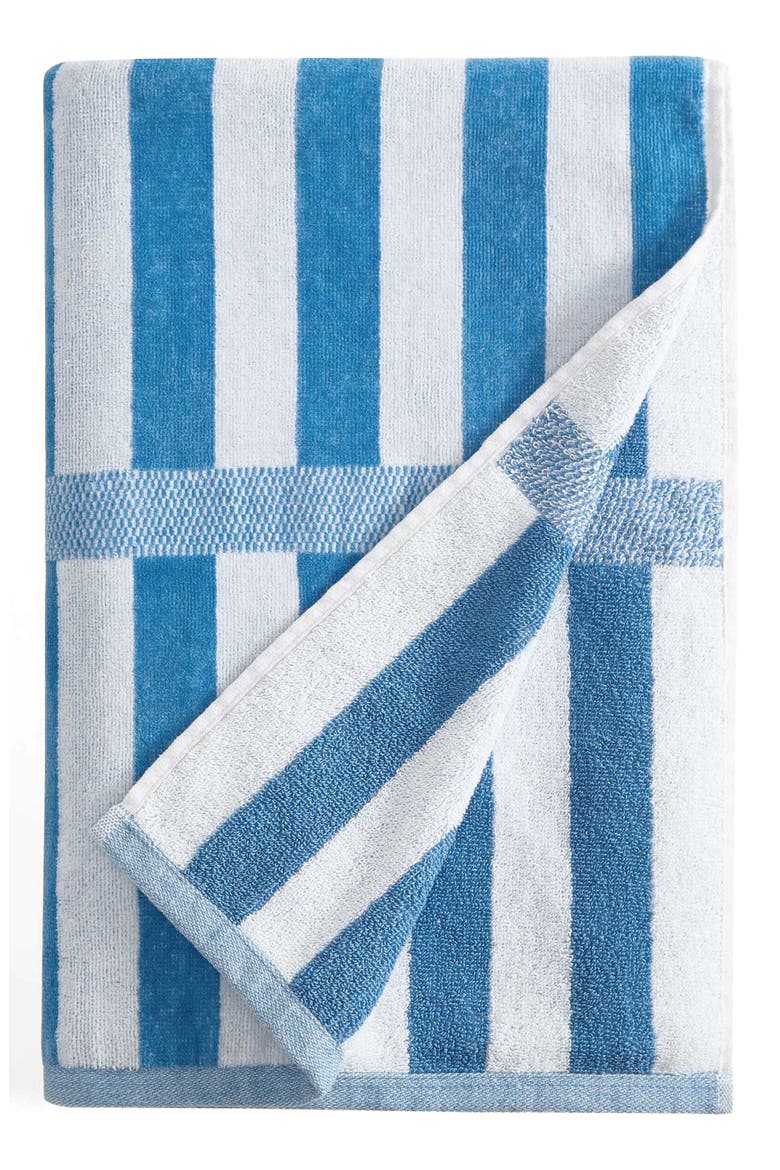 Mingled Check Beach Towel, Main, color, BLUE JASPER / WHITE